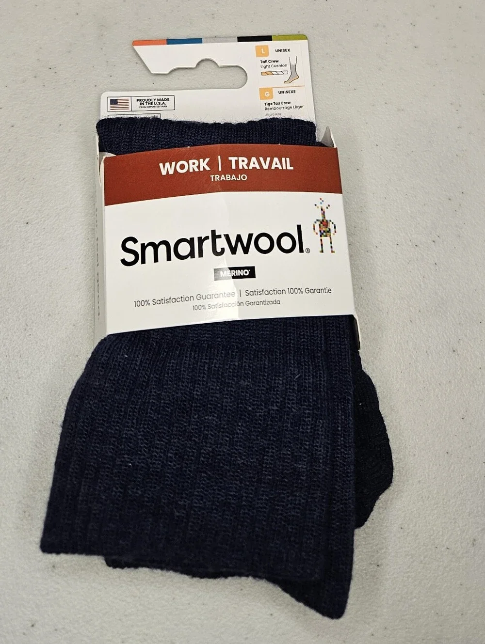 NWT Unisex Smartwool Tall Crew Light Cushion  Socks Merino Navy Size Large New